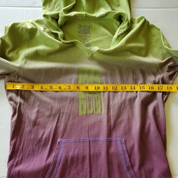 Good Vibes By Life is Good Short Sleeve Hooded Ombre T-shirt Size Large - Picture 12 of 16